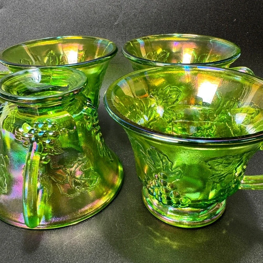 Indiana Glass Harvest Grape Iridescent Green Carnival Punch Cups Whimsigoth